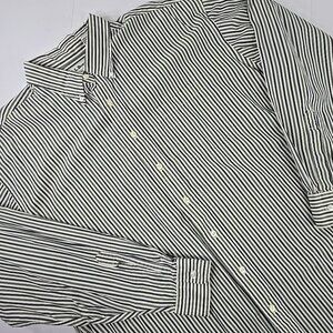 VINTAGE LL BEAN MEN'S SIZE XL GREEN STRIPED SHIRT BUTTON UP LONG SLEEVE *FLAW*